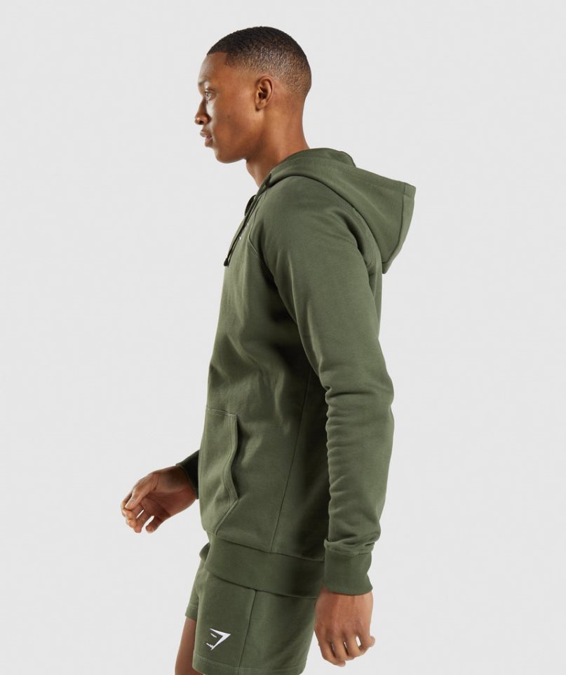 Men's Gymshark Crest Zip Up Hoodie Olive | NZ 1PNEMH